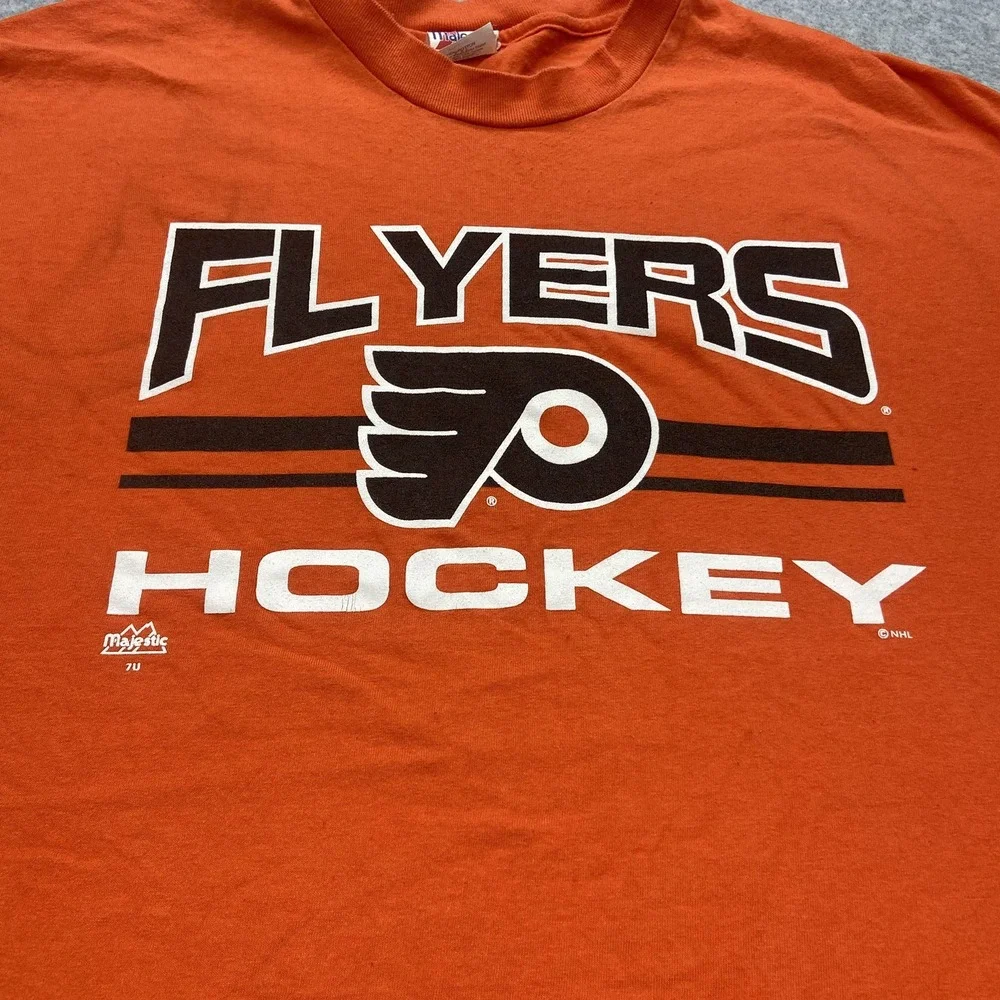 Vintage 90s Philadelphia Flyers Orange T Shirt NHL Hockey‎ Made In USA Sz 2XL